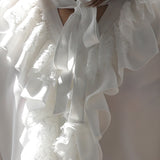 V-neck ribbon lace blouse - fasfas