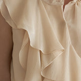 Asymmetric collared sleeveless silk blouse champagne pink