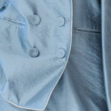 Double button drape muffler jacket blue - fasfas