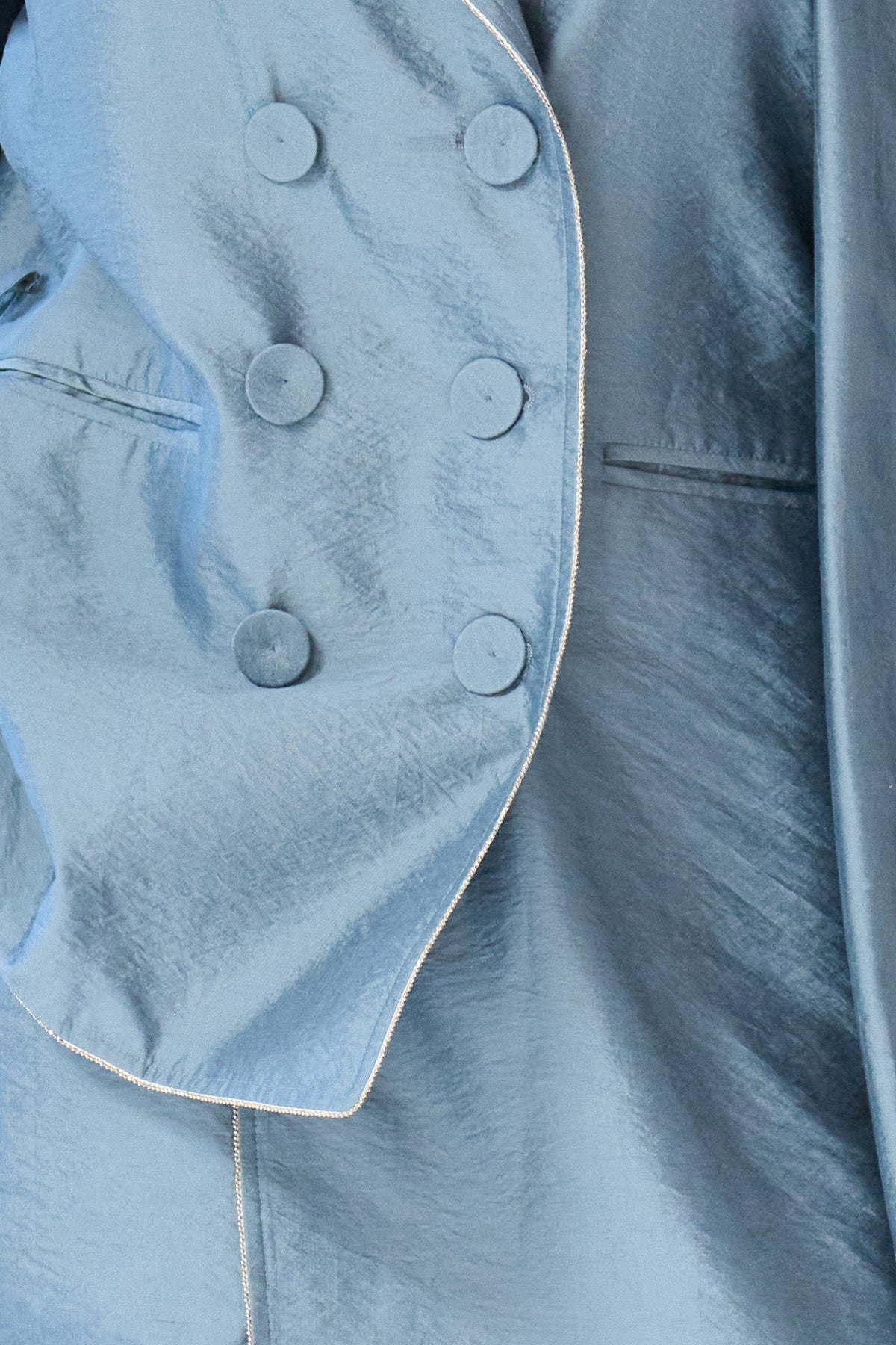 Double button drape muffler jacket blue - fasfas