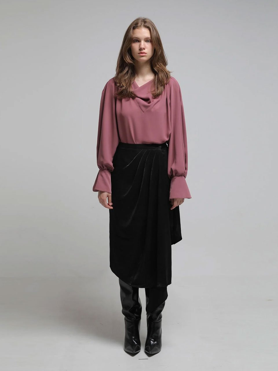 Draped-neck loose fit blouse - fasfas