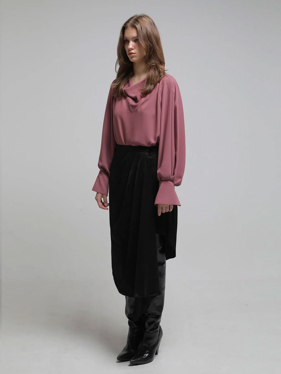 Draped-neck loose fit blouse - fasfas