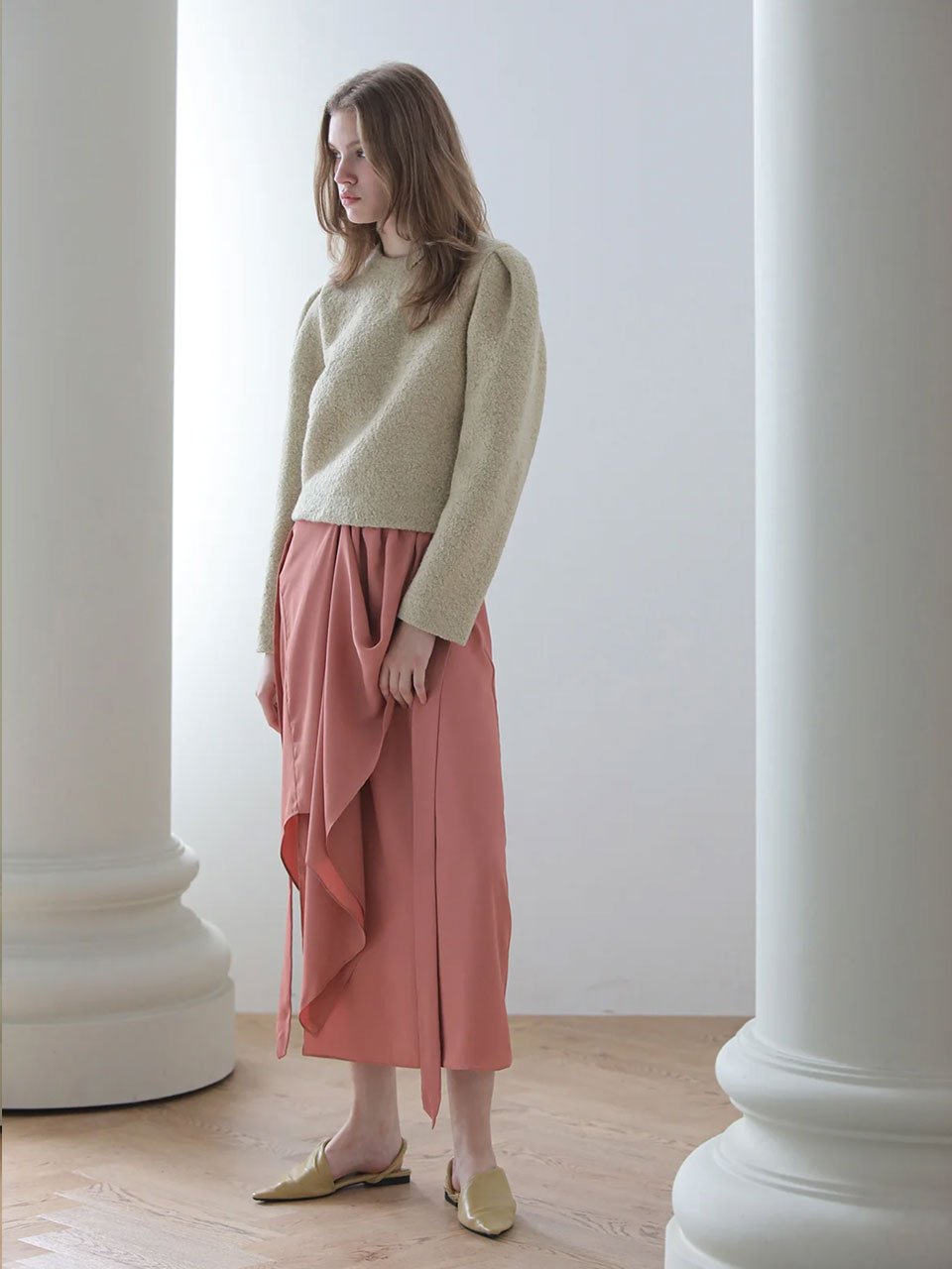 Draped midi skirt brick - fasfas