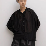 Drawstring ruffled-neck silk-blend cotton-poplin - fasfas