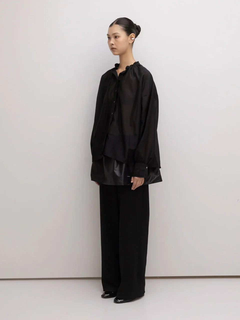 Drawstring ruffled-neck silk-blend cotton-poplin - fasfas