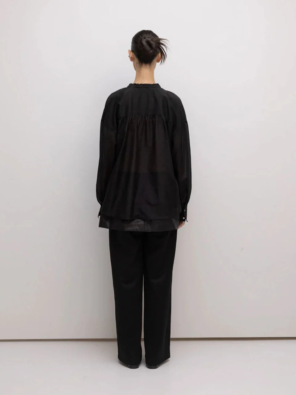Drawstring ruffled-neck silk-blend cotton-poplin - fasfas