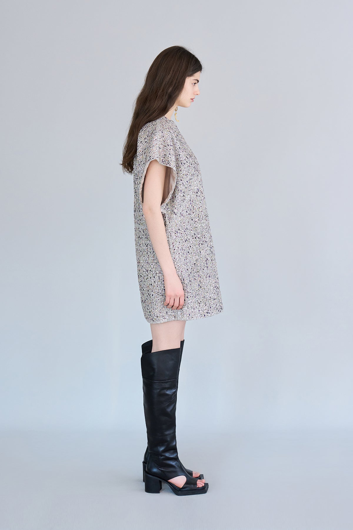 Drop shoulder asymmetric cutout beaded dress - fasfas