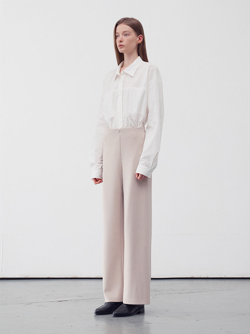 Elasticated waist straight leg trousers beige - fasfas