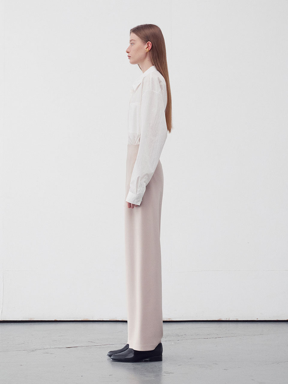 Elasticated waist straight leg trousers beige - fasfas