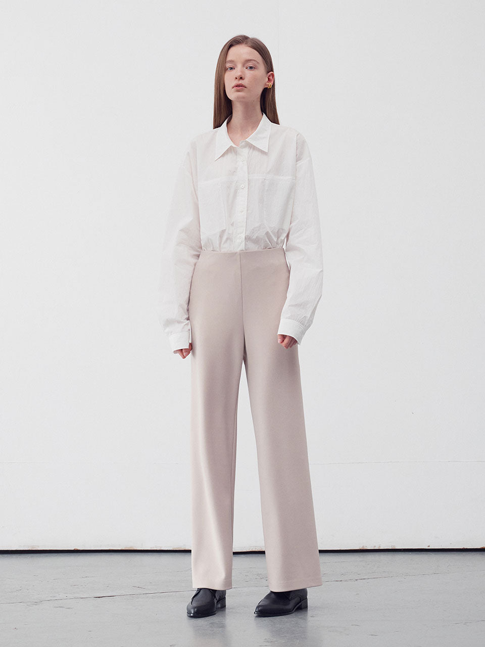 Elasticated waist straight leg trousers beige - fasfas