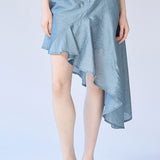 Flared asymmetric silk skirt