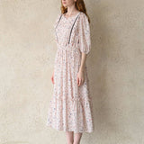 Flower pattern lovely dress ivory - fasfas