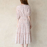 Flower pattern lovely dress ivory - fasfas