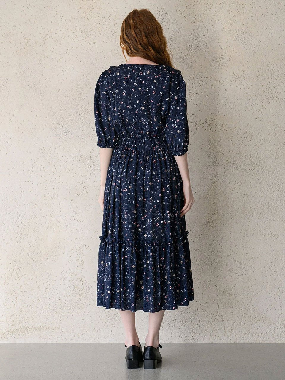 Flower pattern lovely dress navy - fasfas