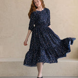 Flower pattern lovely dress navy - fasfas