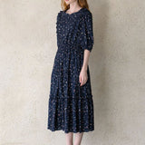 Flower pattern lovely dress navy - fasfas