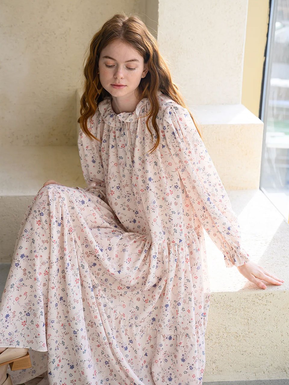 Flower pattern frill blouse - fasfas