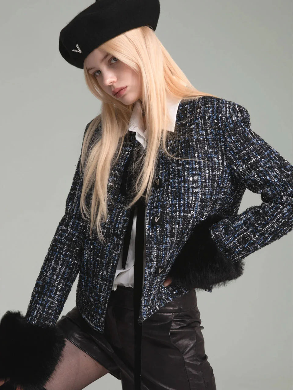 Fur trimmed tweed jacket(custom made) - fasfas