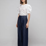 Pleated crepe wide-leg pants blue