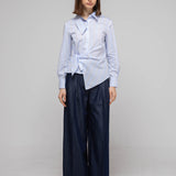 Slim fit asymmetric striped shirt blouse sky blue