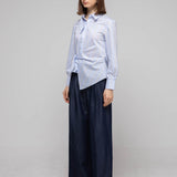 Slim fit asymmetric striped shirt blouse sky blue