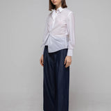 Slim fit asymmetric striped shirt blouse white