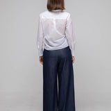 Slim fit asymmetric striped shirt blouse white