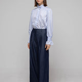 Loose fit button point stripe blouse