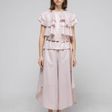 Loose fit 3-tier ruffle sleeveless blouse beige