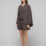V-neck cape set-up jacket