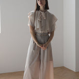 Boat Neck Asymmetric Cape Blouse