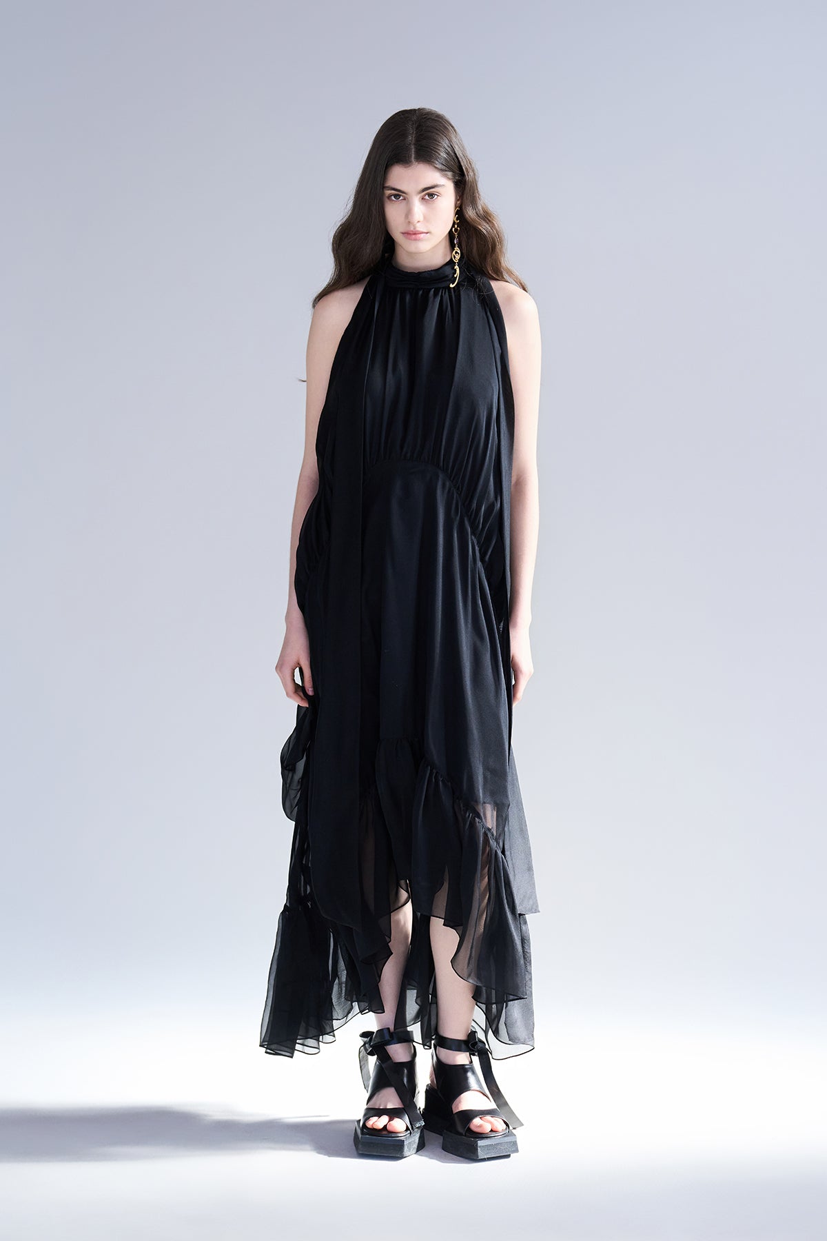 Halterneck asymmetric balloon long dress - fasfas