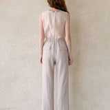 High waist straight fit set-up pants - fasfas