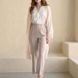 High waist straight fit set-up pants - fasfas