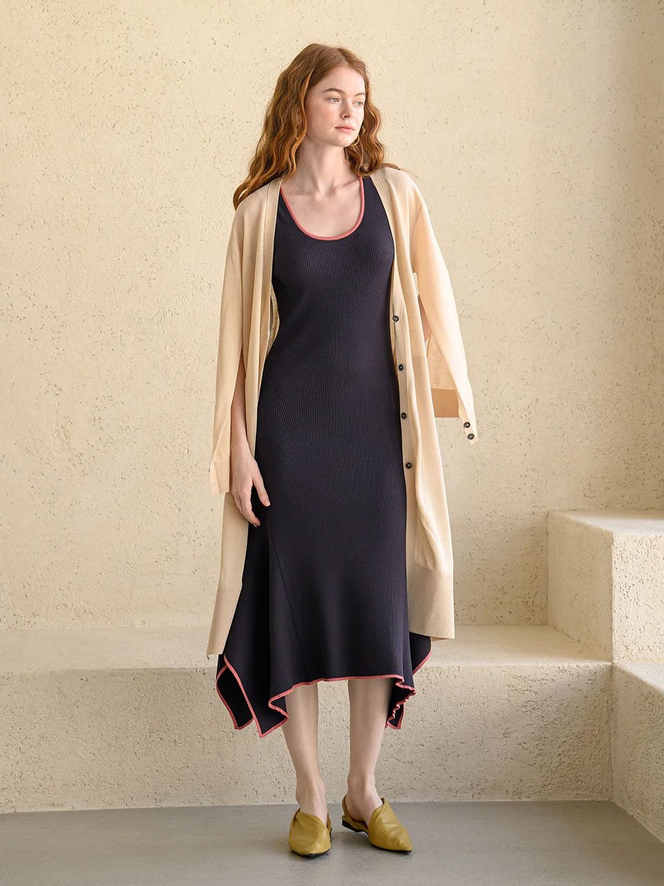 Interseasonal split sleeve long cardigan light beige - fasfas