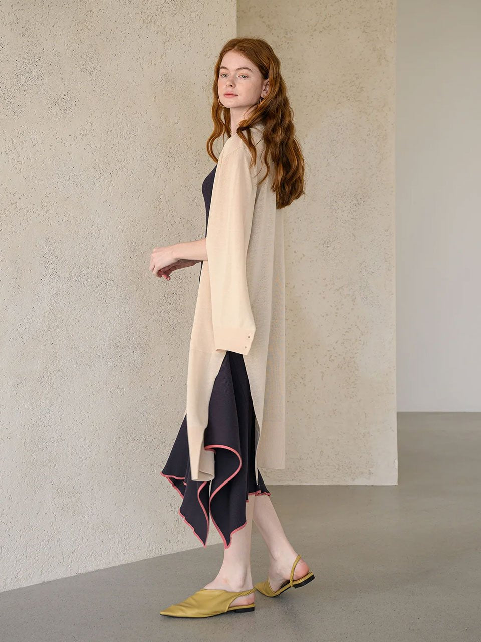 Interseasonal split sleeve long cardigan light beige - fasfas