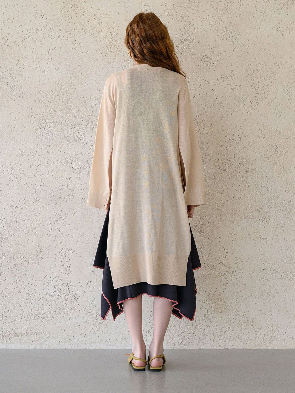 Interseasonal split sleeve long cardigan light beige - fasfas