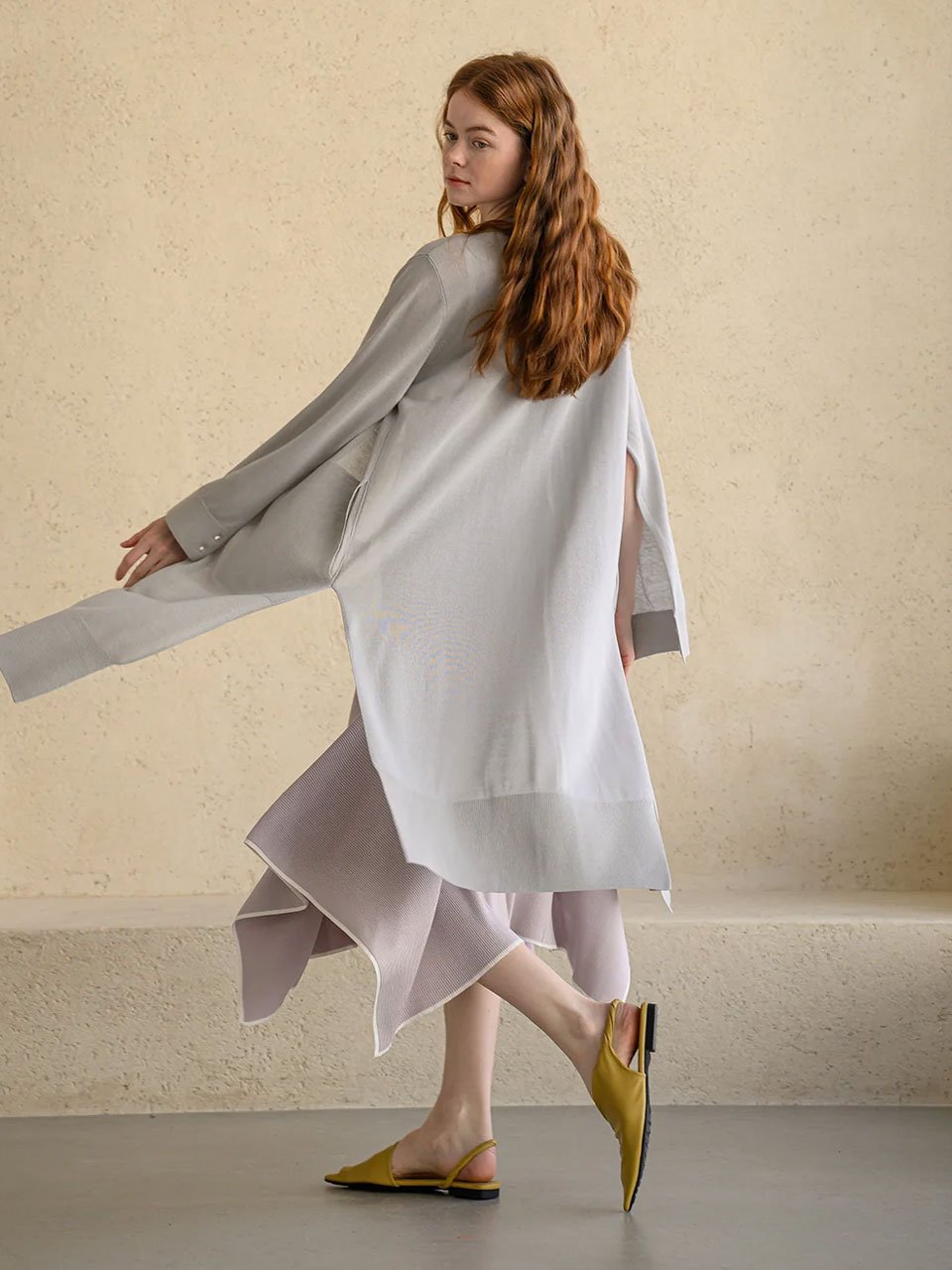 Interseasonal split sleeve long cardigan sky blue - fasfas