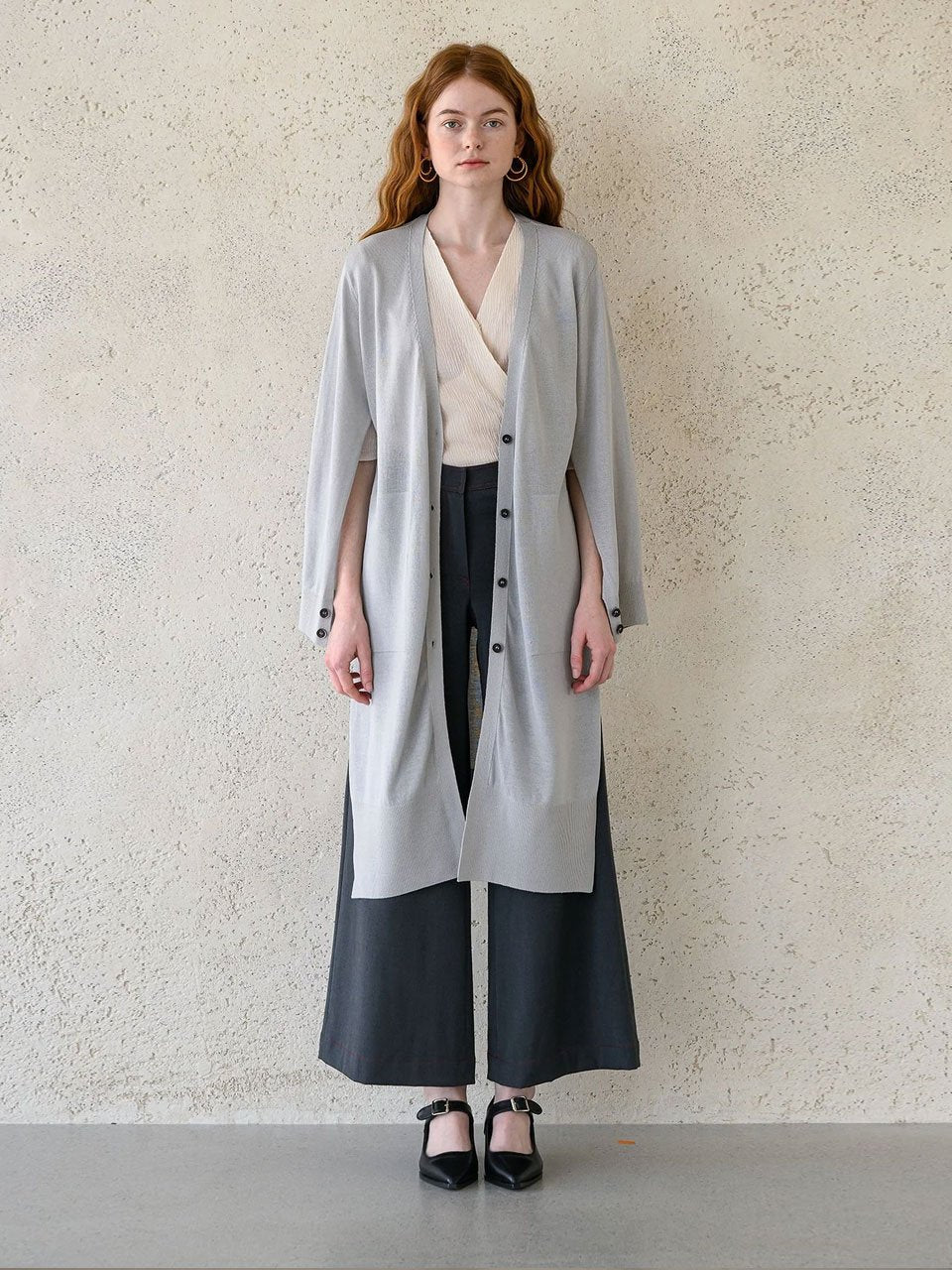 Interseasonal split sleeve long cardigan sky blue - fasfas