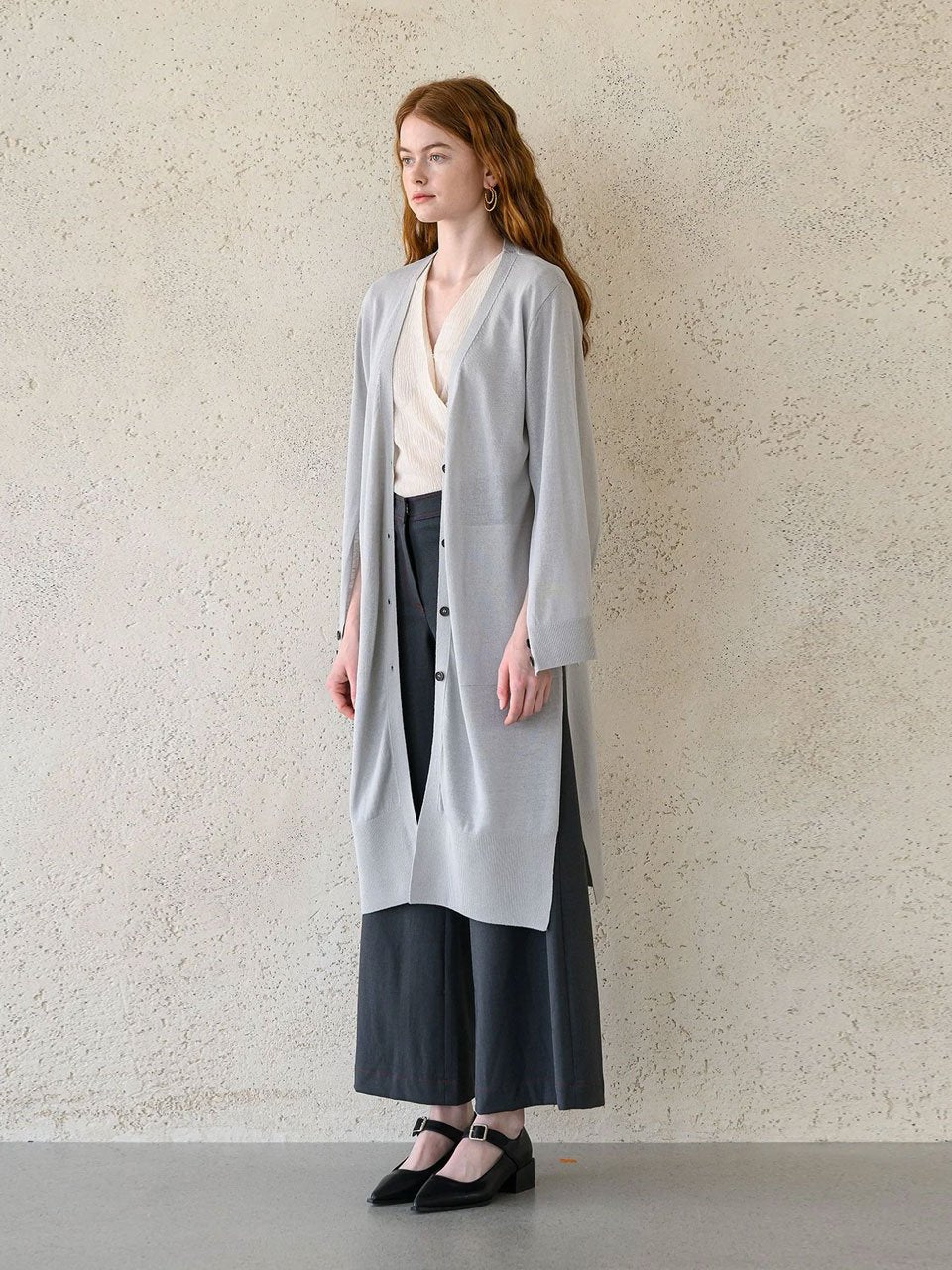 Interseasonal split sleeve long cardigan sky blue - fasfas