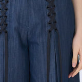 Lace-up baggy fit denim pants - fasfas