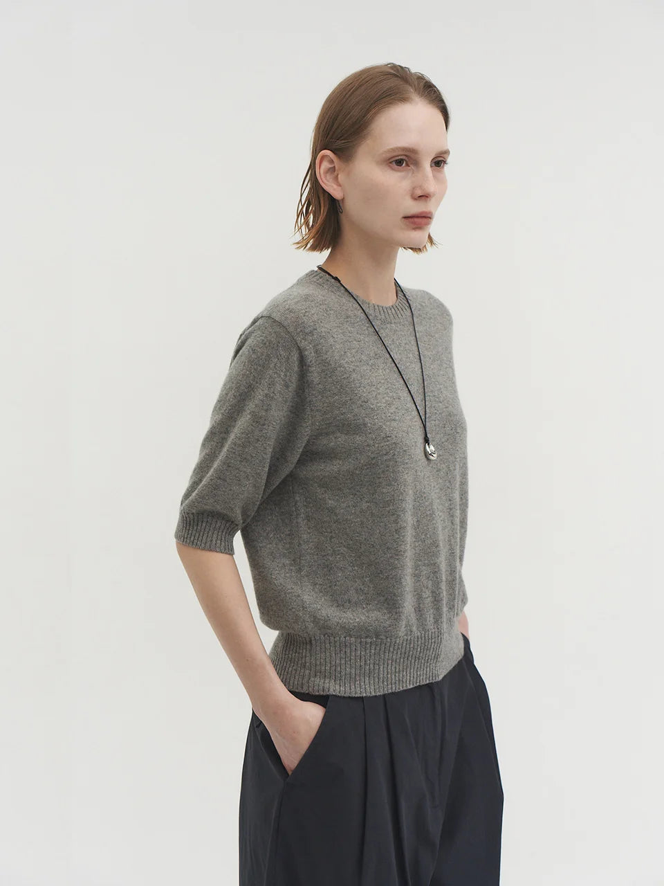 Liv plain knit top ash gray - fasfas