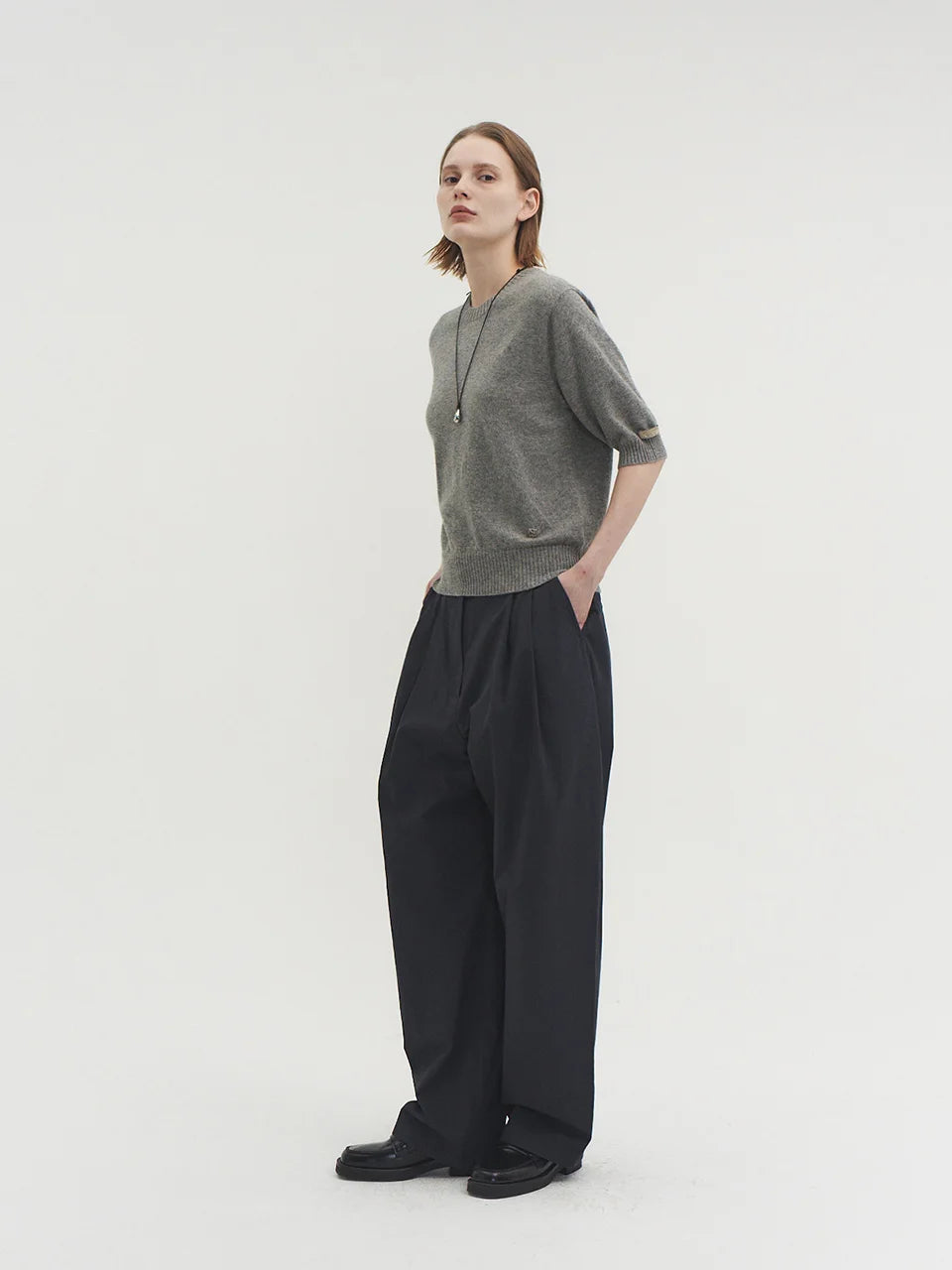 Liv plain knit top ash gray - fasfas
