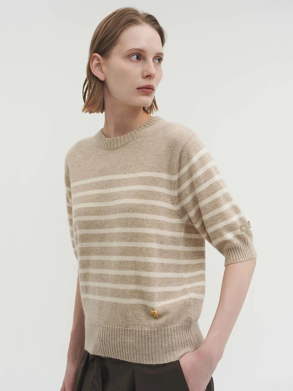 Liv stripe knit top oatmeal beige - fasfas