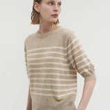Liv stripe knit top oatmeal beige - fasfas