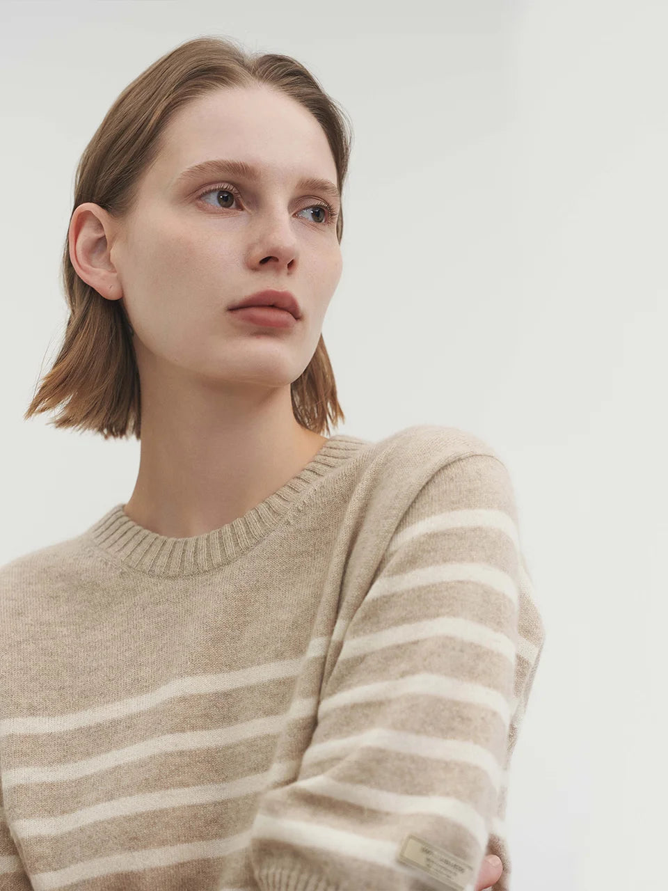 Liv stripe knit top oatmeal beige - fasfas