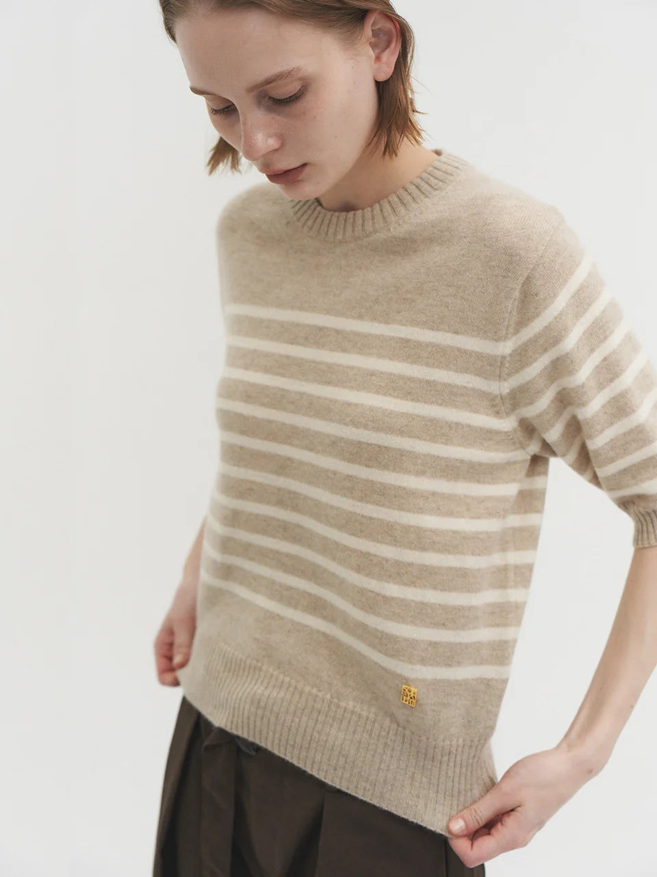 Liv stripe knit top oatmeal beige - fasfas