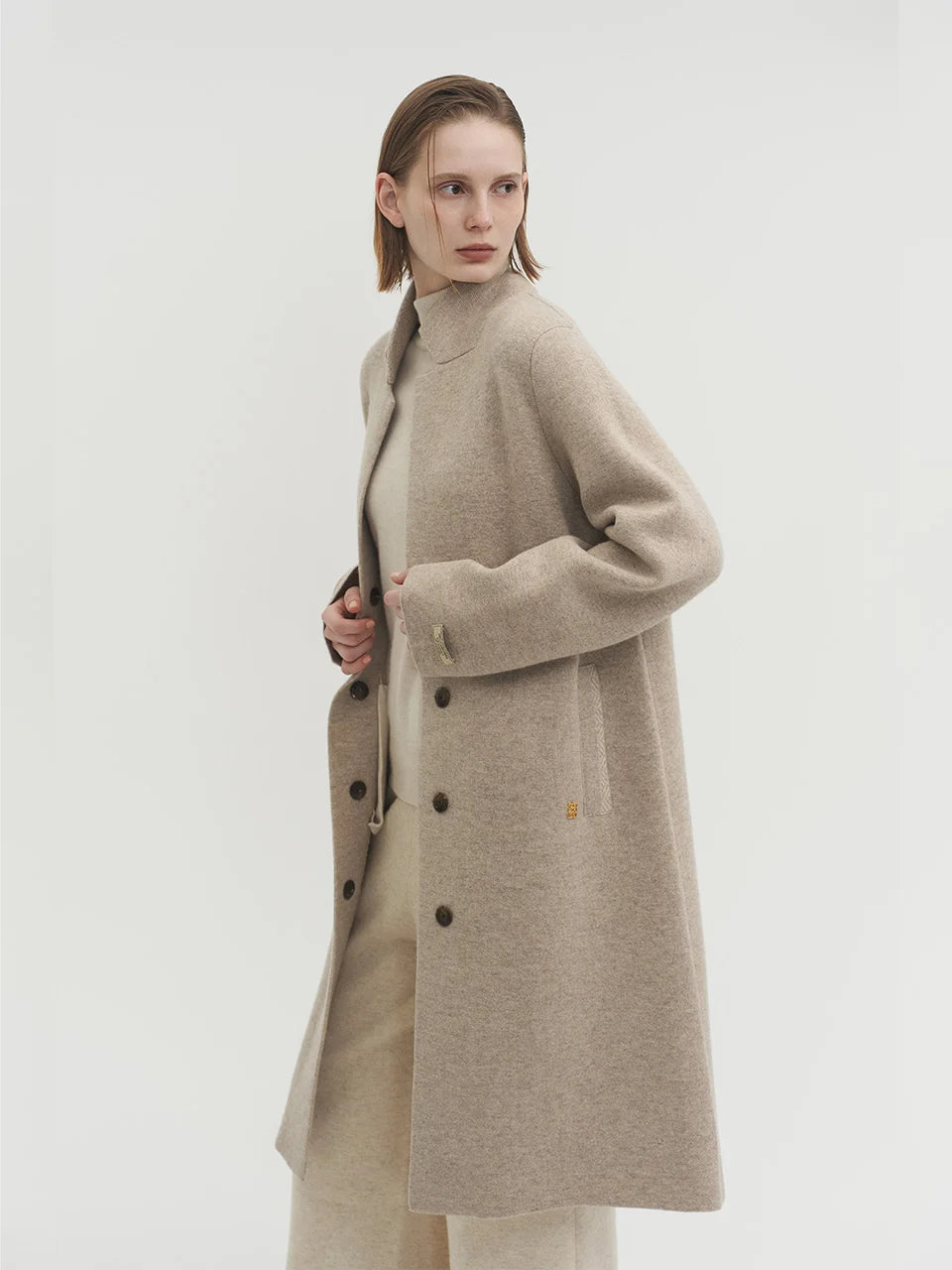 Livia knit coat soft tan beige - fasfas