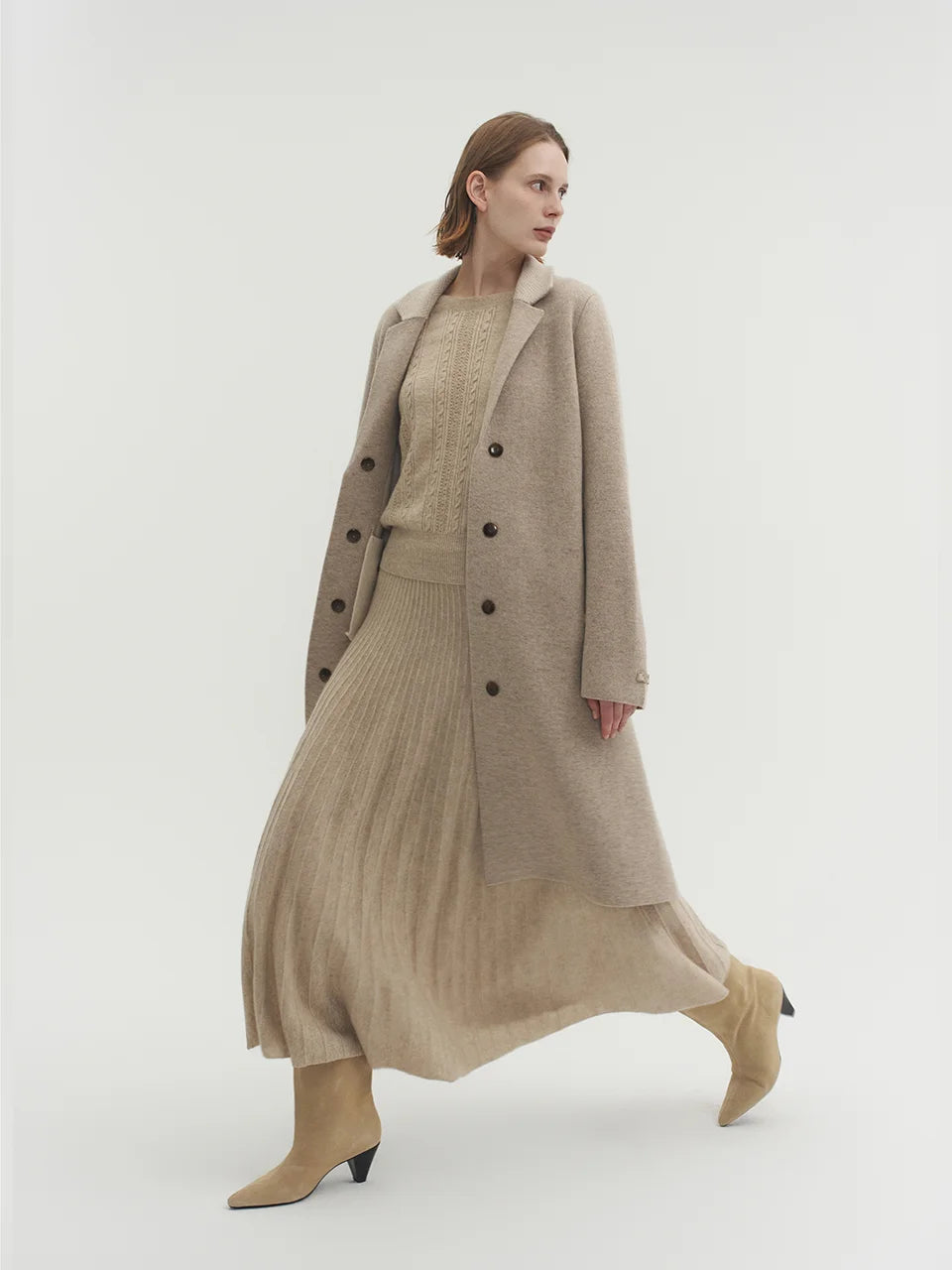 Livia knit coat soft tan beige - fasfas