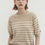 Cashmere 100% Liv stripe knit top oatmeal beige